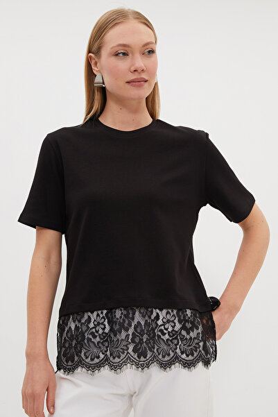 Fulla Moda Lace Crew Neck Casual T-Shirt