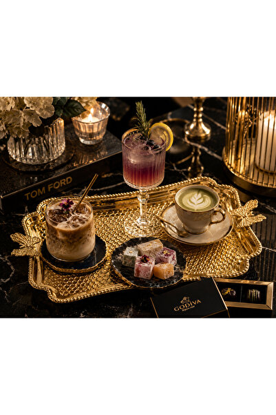 Hopeland Luxury Gold Kahve Sunum Tepsisi Modern Lokumluk Çay Kahve Servis Tep...