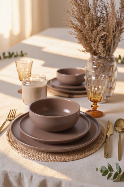 Keramika Mat Toprak Taupe Nordic Yemek Takımı 6 Parça 2 Kişilik 977