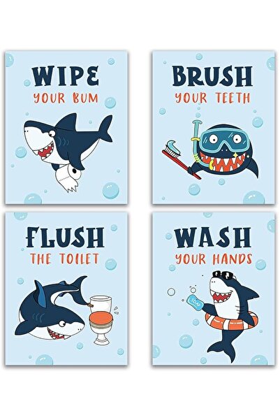 ESSESORIES Bathroom Shark Novelty Sea Critters Bathroom Rules Aesthetic Poste...