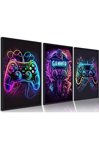ESSESORIES 3pcs Cool Gaming Poster Wall Art Set of 3 Room Decor Self Adhesive