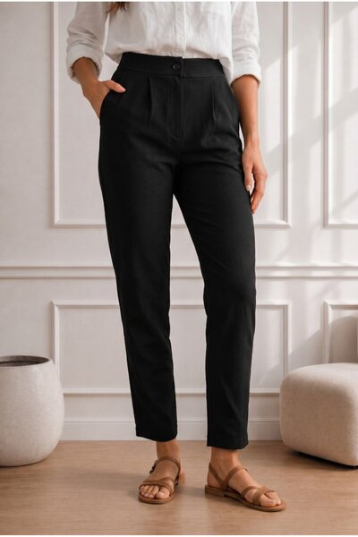 BİKELİFE Women's High Waist Lycra / Stretchy Carrot Cut Fabric Pants
