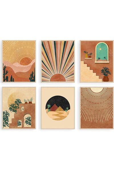 ESSESORIES Boho 6 Mid Century Modern Neutral Geometric Aesthetic Poster Wall ...