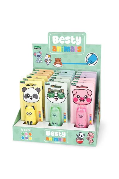 Lebez Μαρκαδόροι υπογράμμισης παστέλ Besty Animals, 6 χρώματα (18 τεμάχια/συσ...