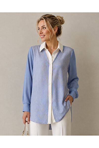 FUAT GÜRSEN Fuat Gürşen V-Neck Model Striped Tunic