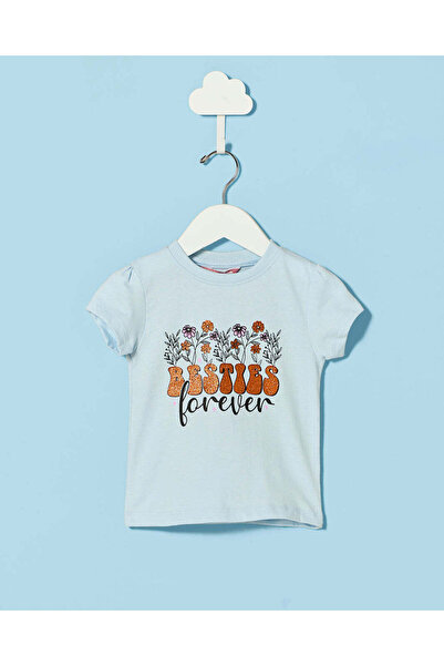 REDTAG Infant Girls Blue Printed Basic T-shirt