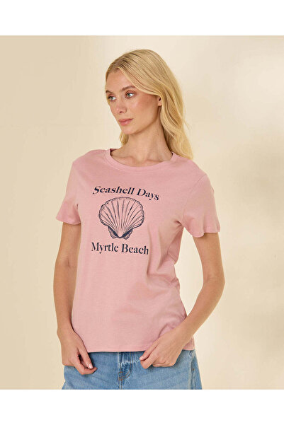 REDTAG Women Pink Graphic T-Shirt