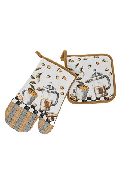 Z Store Coffee Theme Oven Mitt and Kitchen Towel Set - 2 pcs