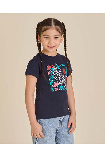 REDTAG Girls Black Printed T-shirt