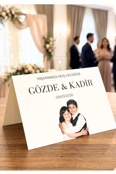 Hobi Sepeti Kişiye Özel Trend Çocukluk Fotoğraflı Nişan & Düğün Masa Kartı 50...