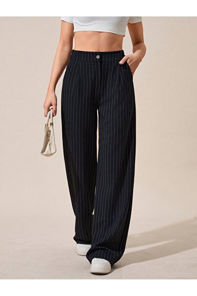 tuzu moda KADIN PANTOLON ÇİZLİGİLİ POLİVİSKON PANTOLON PALAZZO PANTOLON ARKA ...