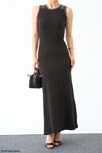 CADDELAMODA Stone-Embellished Ribbed Dress