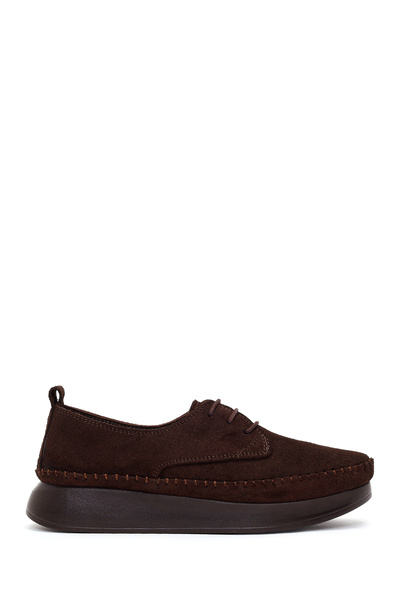 Derimod Women's Brown Lace-Up Thick-Soled Suede Leather Comfort Shoes 26Afd33...