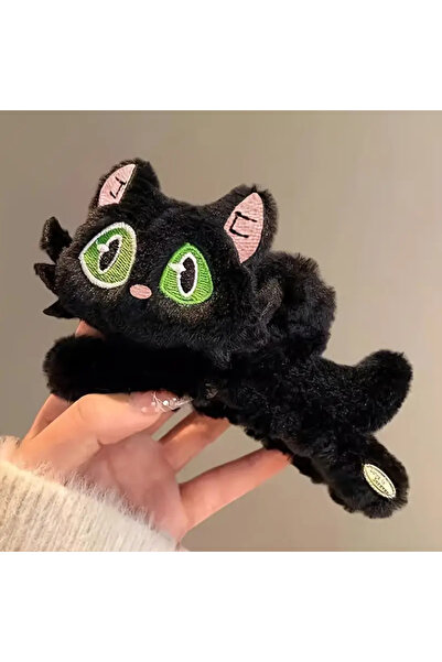 Innovate Store Плюшен аксесоар за коса с дизайн на черна котка, голям размер,...
