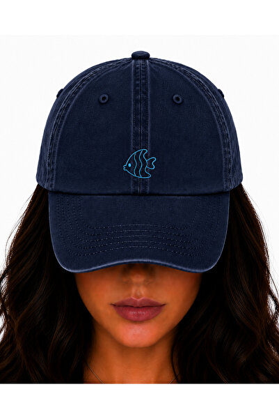 WeavedCo Blue Fish Embroidered Hat, Vintage Washed Baseball Cap (Fishembroide...