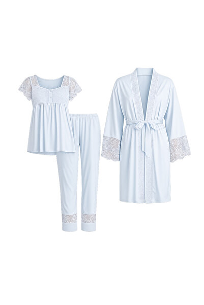 Generic LADY 3-Piece Maternity & Nursing Pajama Set with Robe - Turkish Cotto...