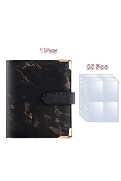 Choice11 ألبوم صور كيبوب بتصميم رخامي أسود، 25 صفحة (4 خانات)، مقاس A5، لحفظ ...
