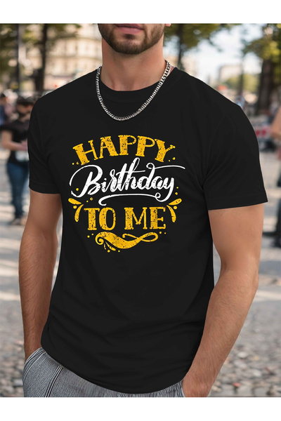 LİNA06 تي شيرت رجالي بمقاسات كبيرة بتصميم Happy Birthday to Me، قميص كاجوال ب...
