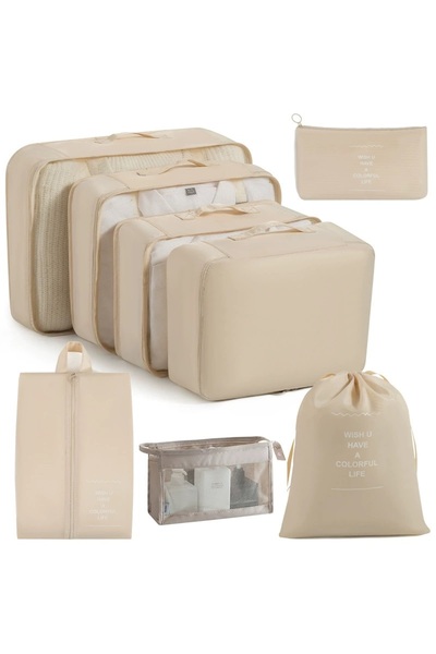 Choice6 8PCS Beige 7/8/9-Piece Set Travel Storage Bags, Digital Toiletries Sh...