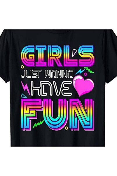 LİNA06 تي شيرت نيون للرجال والنساء بطبعة "Just Wanna Have Fun"، قميص ناعم ومر...