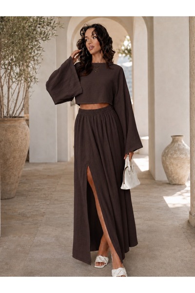 unika boutique Γυναικεία Μπλούζα με Σκίσιμο και Σετ Φούστας