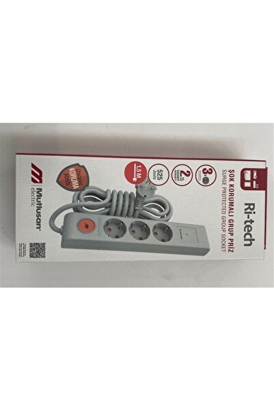 Mutlusan Data-Y654 Ri-Tech 3-Socket Surge Protected Power Strip 1.5m (001 175...
