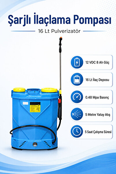 Badem10 Şarjlı İlaçlama Pompası 16 Lt Pulverizatör 12V 8Ah Güçlü Bahçe Tarla ...