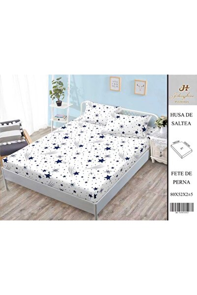 naniland.ro Husă de Pat Bumbac Satinat 2 Persoane 3 Piese Cu Elastic 160x200 cm