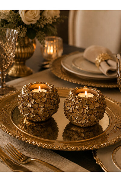 Zeda by Es Dekoratif Çiçek Kaplama Tealight Mumluk – 2'li Set