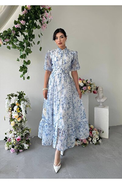 Ayzde Fashion Kadın Tül Astarlı Dresu Kemer Detaylı Uzun Elbise