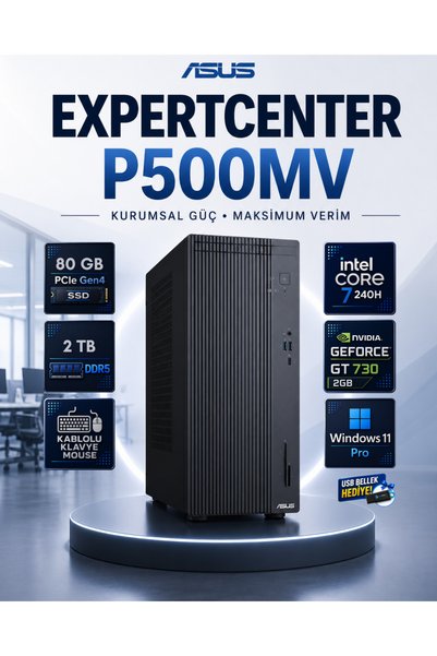 ASUS ExpertCenter P500MV Core 7 240H 80 GB DDR5 2 TB SSD GT 730 Ekran Kartı Windows 11 Pro Masaüstü
