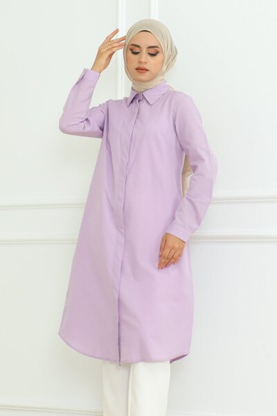 comstar Rochie cămașă cu guler polo, extra lungă, de zi cu zi, liliac, premiu...