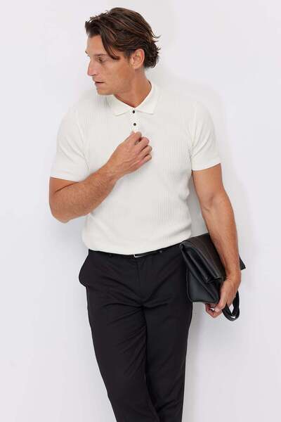 PAULMARK Men's Textured Polo Collar Knitwear T-Shirt