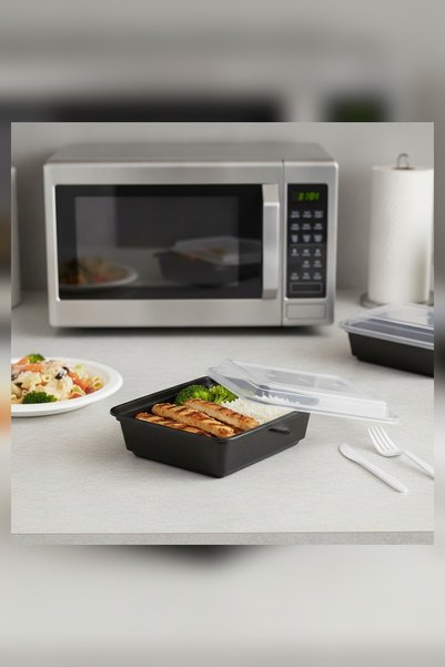 sunpack Black Plastic Microwave Container 24oz With Clear Lid – Pack of 12