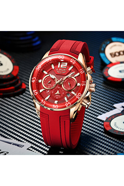 choice2 LIGE gold red LIGE Fashion Red Silicone Watch For Men Top Brand Luxur...