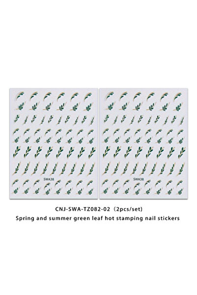 Choice green 2PCS Spring floral leaf nail stickers, easy to apply for DIY nai...