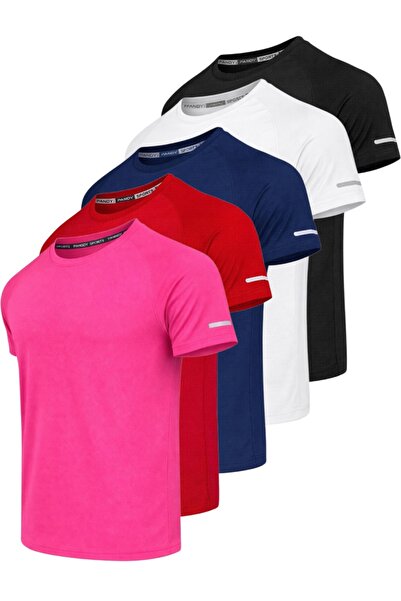 pandy Pack of 5 Unisex Athletic Technical Sports T-Shirts with Quick Drying F...