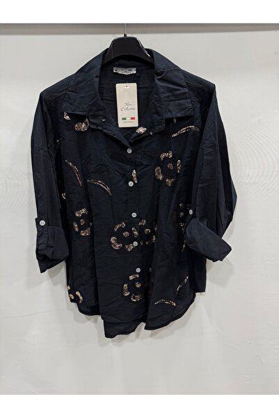 della moor Women's Black Italian Plus Size Floral Embroidered Sequin Embroide...