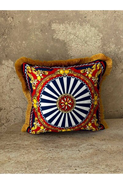 adenkahome Napoli̇ Series, Gold Fringed Suede Cushion Cover 43X43 cm (Double-...