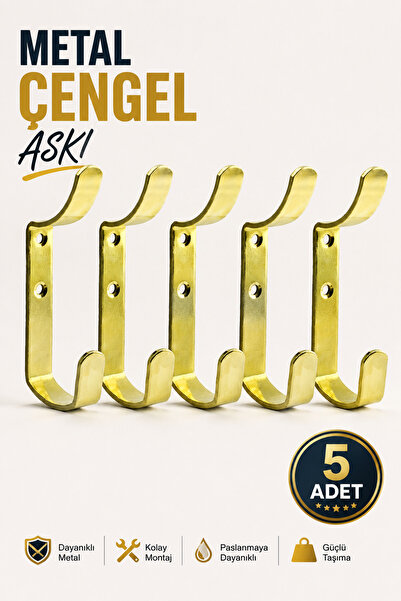 Badem10 (5 ADET) Çengel Metal Portmanto Vestiyer Duvar Dolap Elbise Askısı Go...