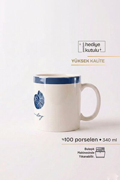 TUSE LIVING Sea Salad Sea Figured Porcelain Mug 340 ml - Blue