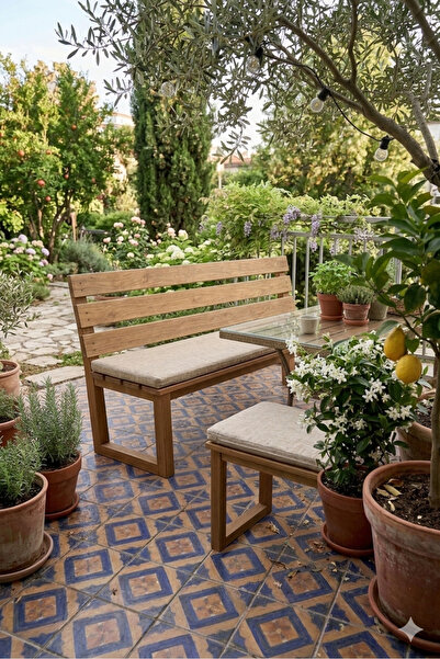 Genel Markalar Masif Ahşap Bank Bench Sırtlı Mutfak Bankı Bahçe Balkon Sandalye Yemek Masası Oturma Bankı 100 cm x 45 cm Ceviz Renk