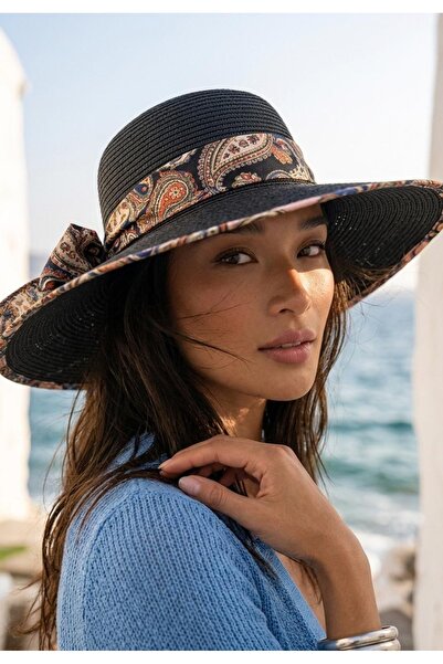 LAGRANZE Special Design Women's Straw Hat with Ribbing and Accessories