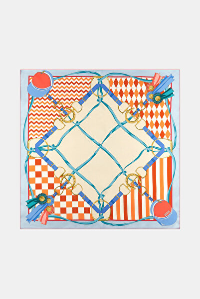 Vakko TURUNCU OBJE DESENLİ TWILL EŞARP