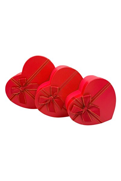 AFO Set 3 Cutii Inima Rosii Efect Piele cu Fundita Simpla