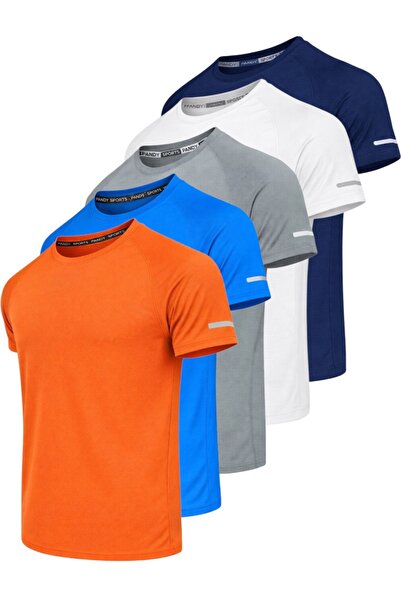 pandy Pack of 5 Unisex Athletic Technical Sports T-Shirts with Quick Drying F...