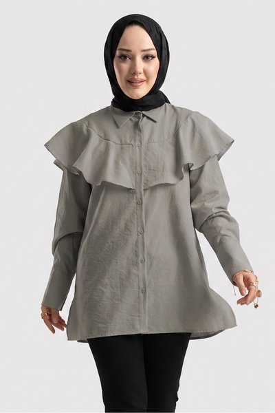 Suede Style 6317 - Stylish, Comfortable Peach Fabric Shirt Collar Women's Shirt