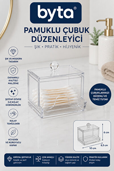 BYTA Şeffaf Kapaklı Pamuklu Çubuk Düzenleyici Kutusu – Kulak Çubuğu Organizer...
