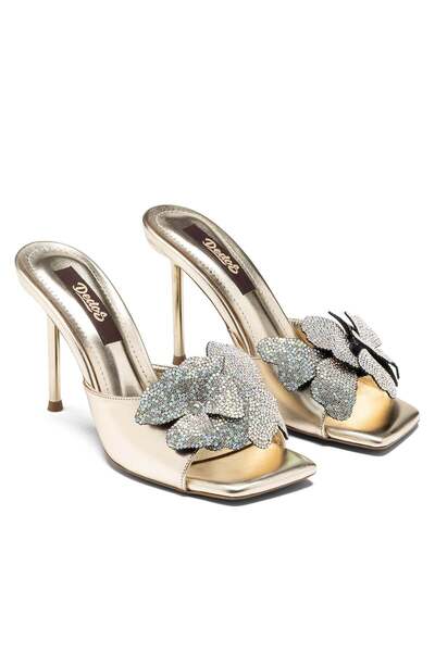 Dedos Women's High Thin Heeled Stone Embellished Bow Detailed Evening Dress S...