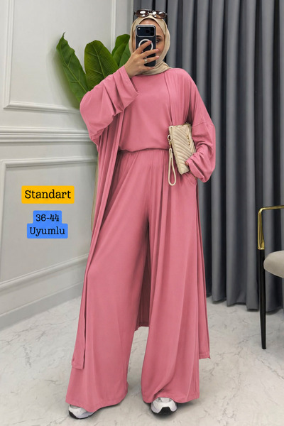 Balenbi Women's Combed Cotton Long Cardigan Blouse Wide Leg Pants Abaya Set P...